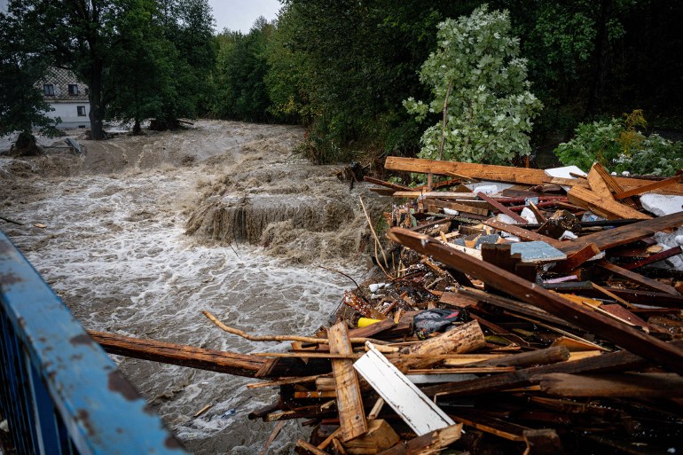 JESENIK, CZECH REPUBLIC - SEPTEMBER 15: Rivers across the Czech Republic are swollen because of the rain in Jesenik, Czech Republic on September 15, 2024. Floods caused by heavy rains have been battering central and eastern Europe. (Photo by Lukas Kabon/Anadolu via Getty Images)