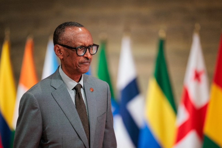 PARIS, FRANCE - JULY 25: President of Rwanda Paul Kagame arrives at the "Sport For Sustainable Development" Summit at Carrousel du Louvre on July 25, 2024 in Paris, France. Paris will host the Summer Olympics from July 26 to August 11, 2024 (Photo by Richard Bord/Getty Images)