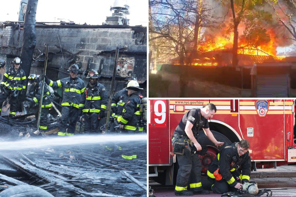 أكثر من 100 من رجال الإطفاء من FDNY وEMS يكافحون الحريق بينما تجتاح ألسنة اللهب الشاهقة وأعمدة الدخان الكثيفة مركز تسوق كوينز ستريب