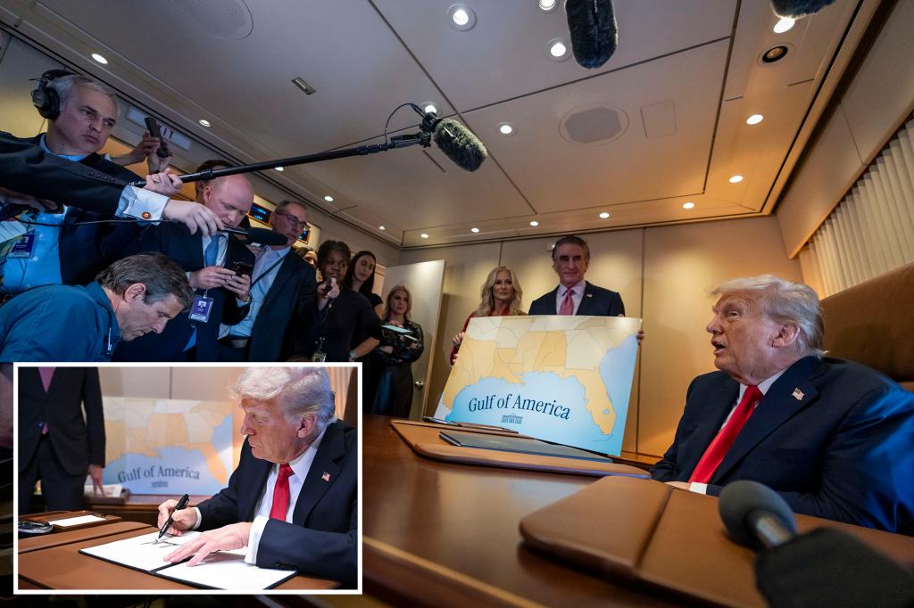 يعلن ترامب “يوم خليج أمريكا” أثناء طيرانه فوق خليج المكسيك السابق في طريقه إلى سوبر بول