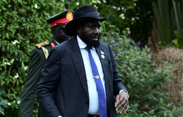 South Sudan's President Salva Kiir Mayardit arrives for the Intergovernmental Authority on Development (IGAD) 42nd Extraordinary Session, at the State House in Entebbe, Uganda January 18, 2024. REUTERS/Abubaker Lubowa