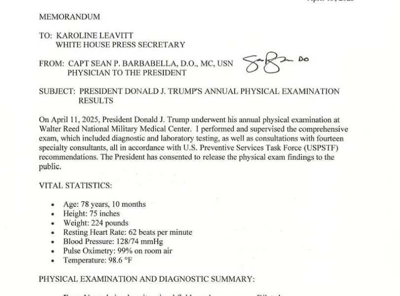 التقرير الطبي لترمب: الصحة ممتازة ومؤهل لأداء مهماته
