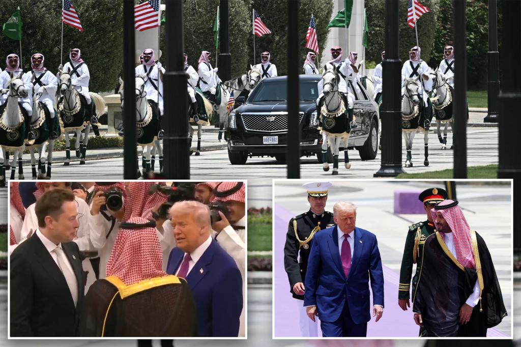 الخيول العربية ترافق وحش ترامب في المملكة العربية السعودية ، مع الحضور إيلون موسك