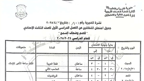 محافظ قنا يعتمد جدول امتحانات الفصل الدراسي الثاني للعام 2024/2025