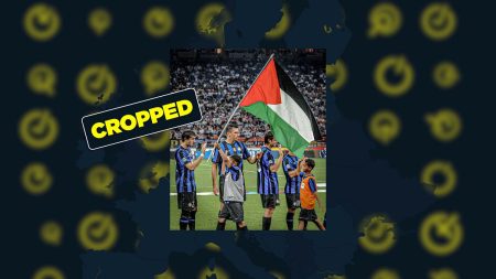 تظهر الصورة الخاطئة إنتر ميلانو يدعم فلسطين بالعلم