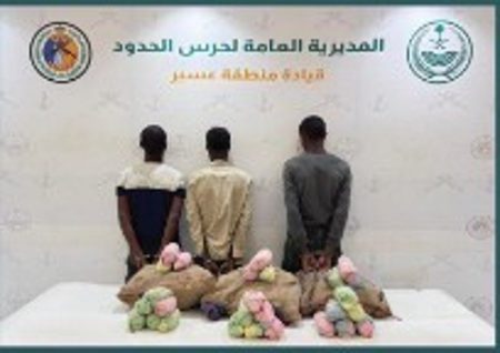 حرس الحدود بعسير يقبض على 3 إثيوبيين لتهريبهم 60 كيلو جراما من القات المخدر