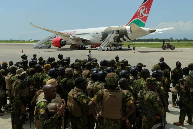 The last members of Kenya’s multinational force wait to board a plane after the contingent helped train and assist Haitian police to restore stability but has struggled to make headway in curbing violent armed gangs, in Port-au-Prince, Haiti April 27, 2026. REUTERS/Fildor Pq Egeder