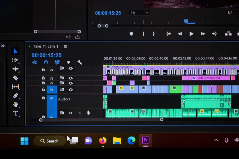 Timeline video and sounds of video editing. windows 11 - Yogyakarta, Indonesia December 25, 2022
