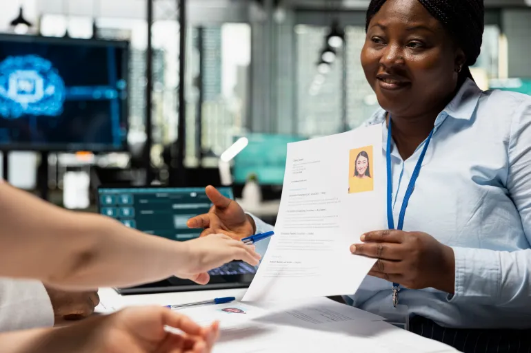 Professional hiring staff integrates neural networks tools into the recruitment process, using machine learning to assist in selecting candidates based on profile data and interview feedback.